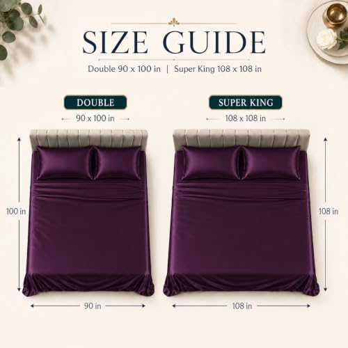 Image of Cloth Fusion Flat Satin Bedsheet Super King Size 108x108 inch | Wine, 2 Pillow Covers, 300 TC, Glossy Finish, Smooth on Hair and Skin, Gift for Couples, Wedding & Anniversary