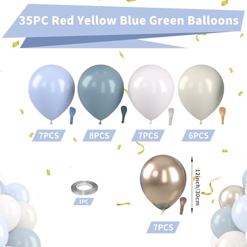 Image of Dusty Blue Balloons, Dusty Blue and Gold Balloons, Baby Shower Balloon Fog Cream Ivory White Champagne Gold Balloon for Boho Birthday Boys Girls Party Wedding Bridal Shower Decorations