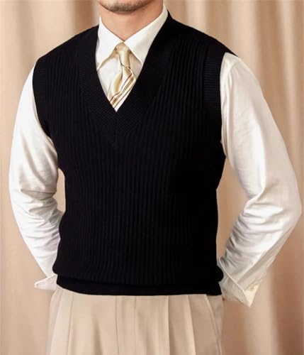 Men’S Casual V-Neck Wool Sweater Vest Striped Thick Slim Fit Sleeveless Pullover3