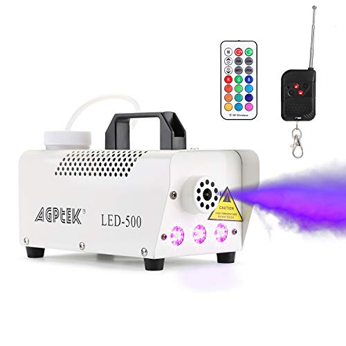AGPTek Automatische Nebelmaschine mit Farbigem LED-Lichteffekt, Kabellose & Kabelgebundene Fernbedienungen mit Vorwärm-Licht-Anzeige, Perfekt für Halloween, Weihnachten, Hochzeit & Bühnen-Performance