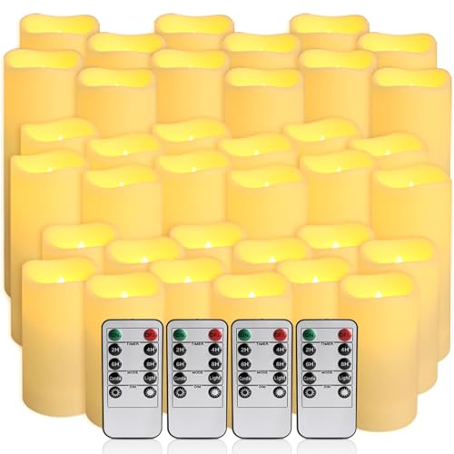 Image of 36-Pack Flickering Flameless Candles with Remote Control - LED Fake Candle Perfect for Wedding,Outdoor,Table,Halloween,Christmas Decor - Create a Magical Ambiance Effortlessly(Three Sizes)