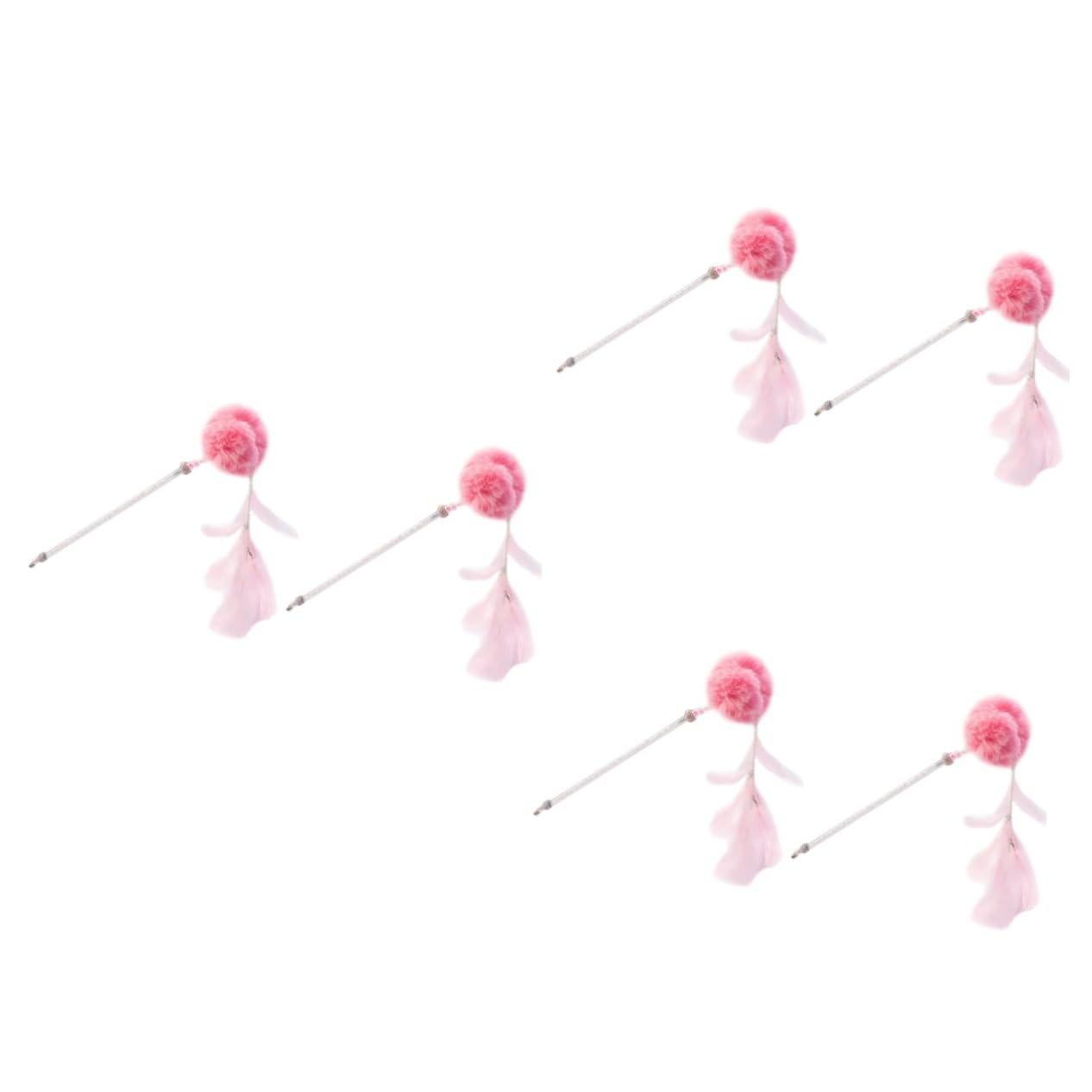 POPETPOP 6pièces Bâtons à Jouer pour Chat avec Pompons Kit De Jouets Interactifs Rose pour Attention Réflexes des Félins