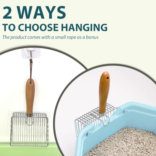 Image of Cat Litter Scoop, Stainless Steel Kitty Metal Scooper with Hook and Hole