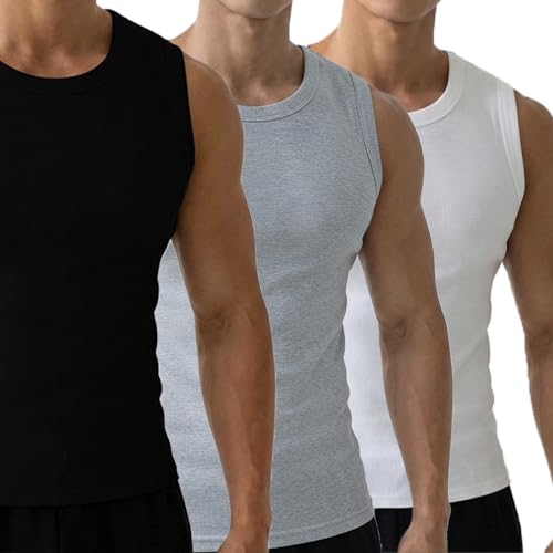 Camiseta sin mangas acanalada para hombre en pack de 3 unidades para entrenamiento diario