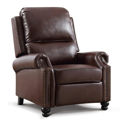 ANJ Push Back Recliner Chair, Faux Leather Reclining Chairs, Adjustable Pushback Chair with Padded Seat and Back, Single Reclining Sofa for Living Room, Bedroom(Reddish Brown)