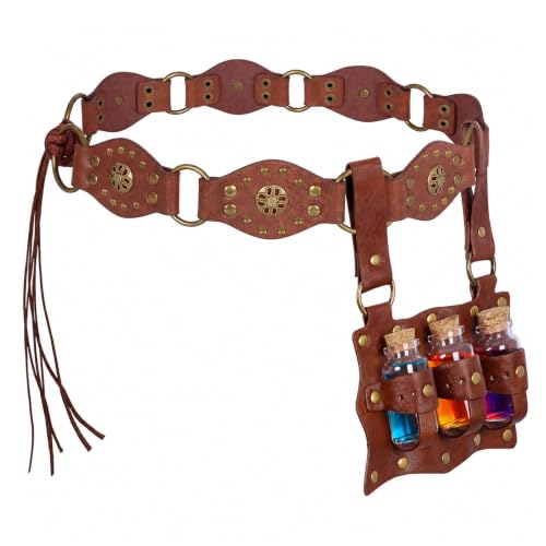 soptuyp Renaissance Belt for Women-2Psc Medieval Costume Belt Set with Potion Bottle LARP Accessories for Cosplay Faire Halloween (Brown)