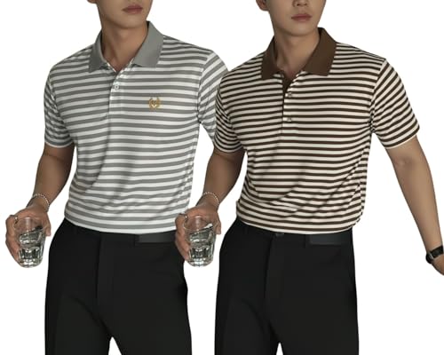 Image of MACK JONNEY Men's Cotton Polo T-Shirt | Regular Fit | Short Sleeve | Striped Casual Wear | Pack of 2 -MJ-1