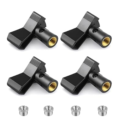 Microphone Clip Holder - Mic Stand Adapter 5/8 to 3/8 Thread for Studio Recording, Podcast, Karaoke (Regular)