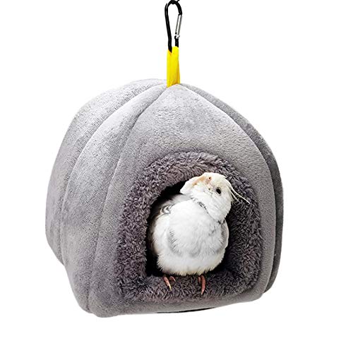 Image of QBLEEV Bird Nest House Winter Warm Bird Bed for Cage Hanging Bird Hammock Soft Plush Snuggle Hut Tent, Parrot Cage Accessories Birds Hideaway Sleeping Bed (Grey, Large)