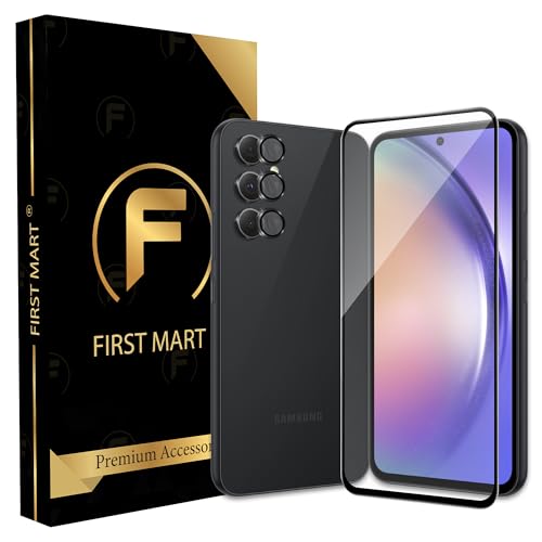Image of FIRST MART Military-Grade Tempered Glass Camera Lens for Samsung Galaxy A54 5G (6.4 Inch) With Black Camera Ring Guard & Installation Kit | Edge-to-Edge Protector Coverage | Black