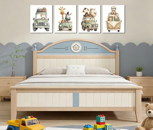 Image of Frimeeme Animal Car Safari Wall Art Prints, Set of 4, 8x10 Inch, Unframed