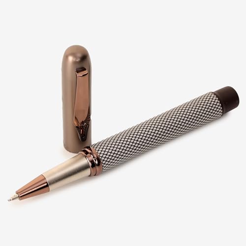 Image of 20651 Luxury Roller Ball Pen Coffee & Rani Check Color Metal Body with Magnetic Auto Closer Cap & Nib Shape Clip, Pen for Men & Women with High End Gift Box.