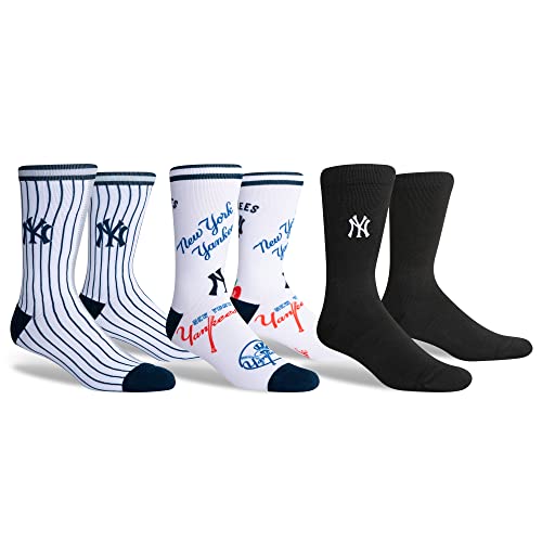PKWY Unisex 3-Pack Yankees MVP Team Crew Socks (LG (Men s Shoe 9-13))