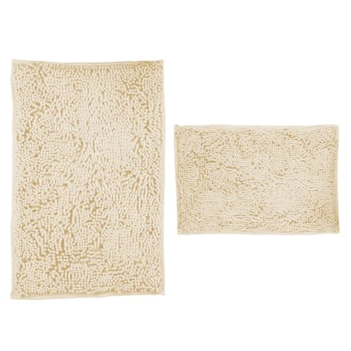 Image of Bathroom Rugs 2 Pieces Chenille Bath Rug Mat, Extra Thick and Soft Absorbent Bath Rugs, Machine Washable, Non-Slip Plush Bath Mats for Tub, Shower, and Bath, (Milk White, 32 inchx20 inch+24 inchx16 inch)