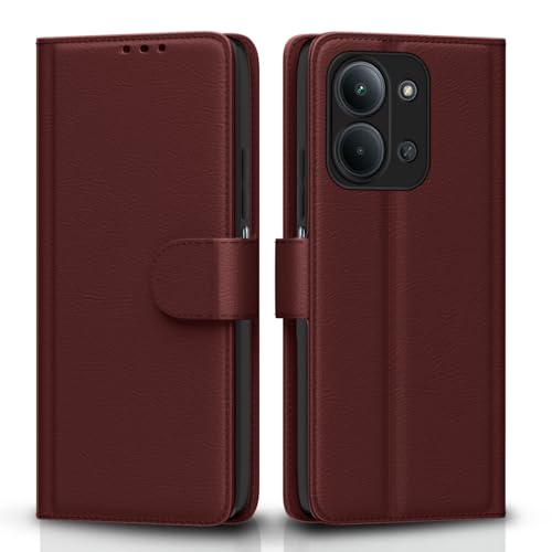Image of Pikkme Flip Cover for Redmi 15C 5G Leather Finish | Inside TPU with Card Pockets | Wallet Stand and Shock Proof | Complete Protection Flip Case (Brown)