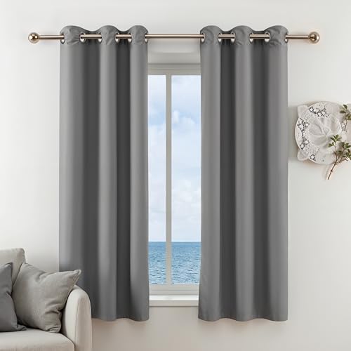 Simple Deluxe Buffalo Plaid Blackout Curtains Panels for Living Room, Bedroom Farmhouse Courtyard Style Room Darkening Thermal Insulated, 42" W x 63" L, Gray
