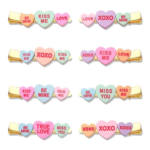 BVGA 8 Pcs Valentines Day Hair Clips for Women Triple Colorful Conversation Candy Heart Alligator Hair Clips Barrettes Hairpins Valentines Day Accessories Gifts for Her (8 Pack Candy Heart 3)