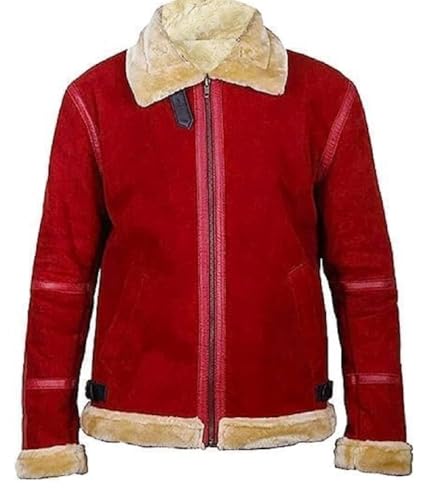 Men's Spirited Ryan Reynolds Maroon Leather Faux Fur Jacket Santa Coat Maroon Suede Leather Jacket