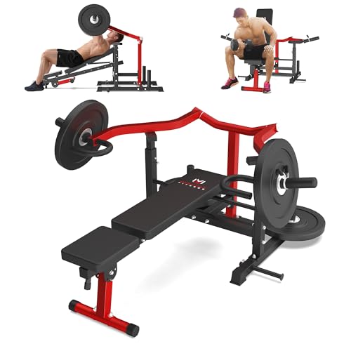 MEGASTAR Chest Press Machine – Bench Press with Adjustable Backrest & Dual Band Pegs, Adjustable Flat Incline Bench for Chest, AB Workouts, Converging Arm Motion for Home Gym,Red