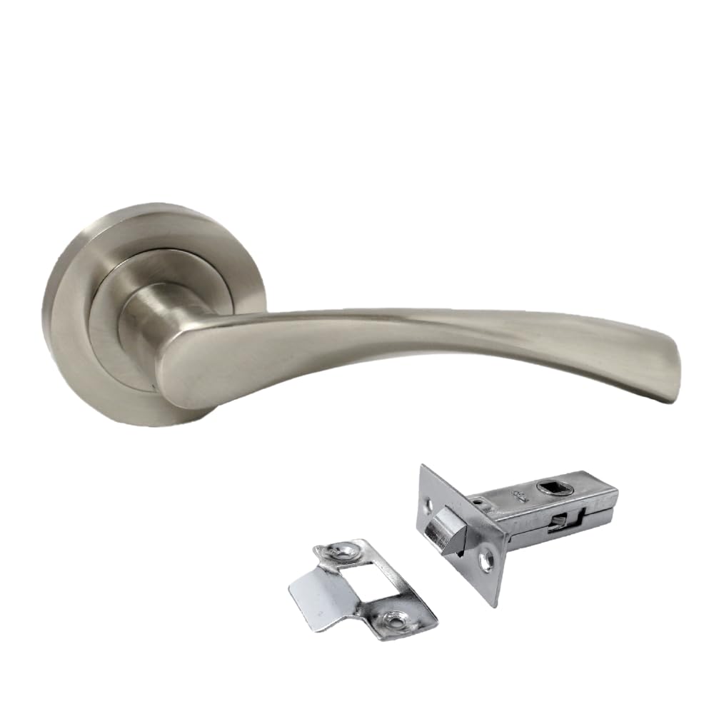 Epsom Door Handle Satin Nickel Twist Lever on Rose Handle Set with Tubular Latch – Internal Latch Door Handles for Bedroom & Living Areas – 1 Pair