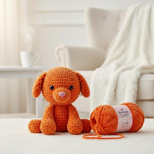 Image of Cuddly Velvet Chenille Yarn, Super Soft Fluffy Bulky for Knitting Crocheting Crafting Blanket Amigurumi, Durable for Shedding, 100 Gram (3.53 Ounces) 109 Yards (100 Meters) (Burnt Orange)