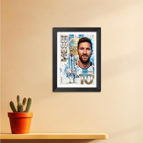 Image of TenorArts Lionel Messi Poster Frame Worldcup Themed Laminated Photo Framed Painting with Matt Finish Black Texture (12 inches x 9inches)