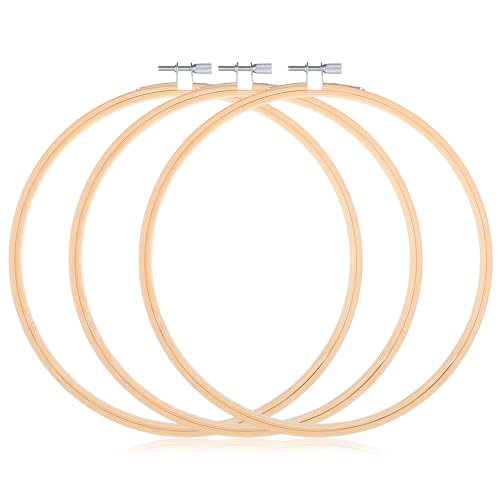 8 Inch Embroidery Hoop 3 Pieces Wooden Embroidery Hoops Round Cross Stitch Hoop Small Embroiderys Ring for DIY Craft Home Decoration and Sewing