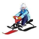COLOR TREE Snow Racer Sled, Ski Sled Slider Board with Steering Wheel, Twin Brakes & Pull Rope, Snow