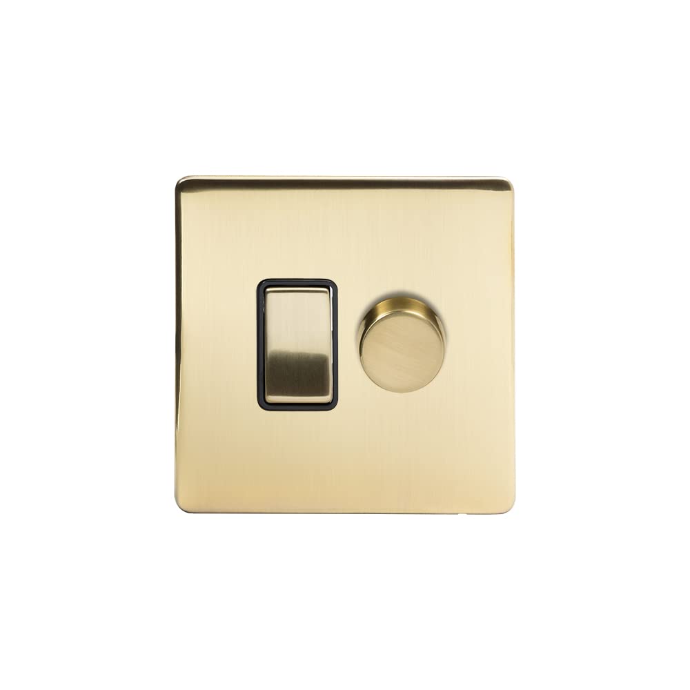 Soho Lighting Black Brushed Brass Dimmer And Rocker Switch Combo (2-Way Switch & 2-Way Intelligent Dimmer) - Size: 86Mm X 86Mm