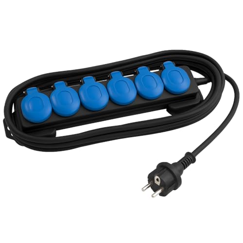 RASMACOR Prise Extérieure Étanche IP54 – Multiprise Extérieure 6 Prises Schuko – 250 V / 16 A – 3 680 W Max – Câble 1,5 m – Boîtier Robuste pour...
