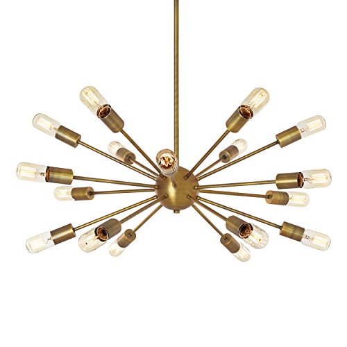 Buy 1 get 1 🔥 Brass Sputnik Chandelier 18 Light - Mid-Century Sphere Ceiling Fixture, Modern Starburst Style, Dimmable, Damp Located - ETL Listed