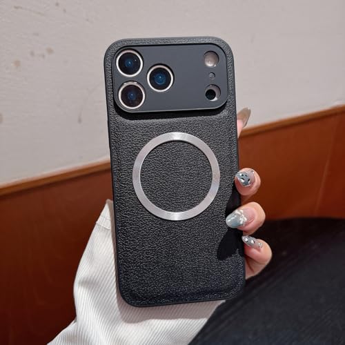 Étui iPhone 16 Plus noir en silicone rigide et cuir magnétique