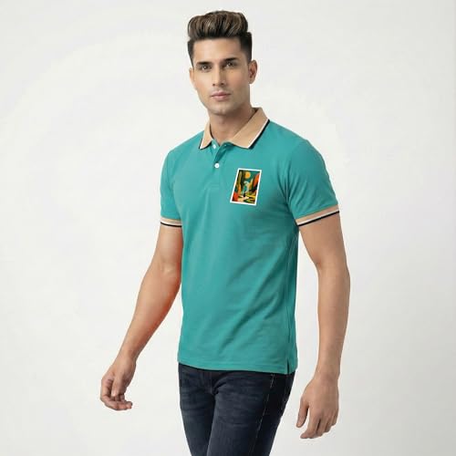 Image of Men's Regular Fit Solid Half Sleeve Casual Tipping Collar Polo T-Shirt