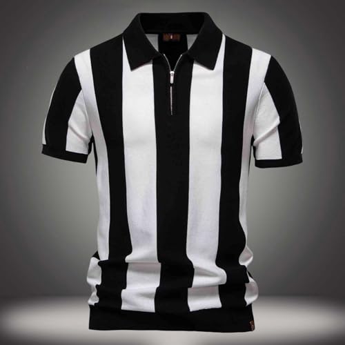 Cotton Polo Shirts for Men Short Sleeve Casual Knitted Striped Golf Shirt Classic Fit Quarter Zip Summer Basic Tee2