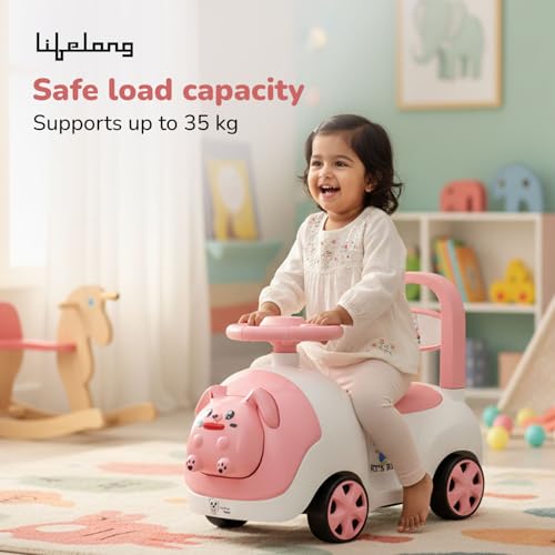Image of Lifelong Bunny Manual Push Ride-On Toy Car with Back Support for Boys & Girls 1-4 Yrs, Distraction-Free, Non-Musical, Easy Installation, 50kg Capacity, Steering Wheel, Storage (LLCBBR04)