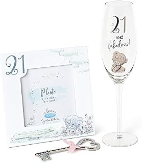 Me to You Tatty Teddy 21st Birthday Gift Set with Champagne Flute, Photo Frame and Keepsake Key - Official Collection, White, 3 Count (Pack of 1)