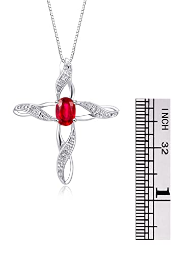 Diamond & Ruby Cross Pendant Necklace Set In Sterling Silver .925 With 18" Chain #TOP2