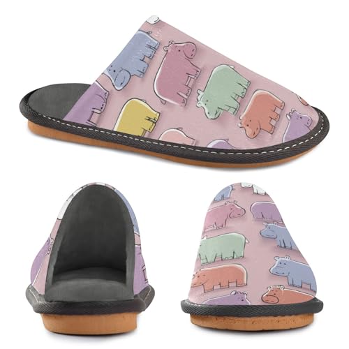 Slippers for Women Colorful Hippo Pattern on Fabric Soft Fuzzy Women's Slippers Indoor and Outdoor Shoes2