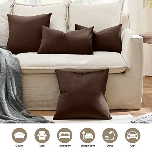 Homelike Moment Throw Pillow Covers 18X18 Set Of 2, Brown Velvet Decorative Couch Pillow Cover Soft Square Cushion Cases For Sofa Bed Car (18X18 Inch, Brown) #TOP3