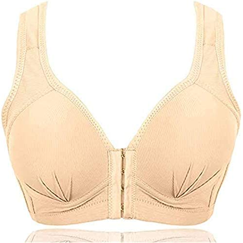 UBSS MASI Bra - Sujetador cómodo Push up elástico con Cierre Frontal de Talla Grande, Sujetador inalámbrico para Mujer 4XL Beige Cover