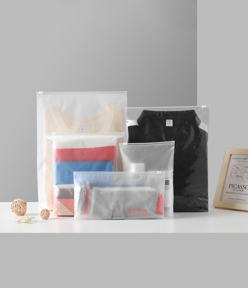 Image of 25Pcs Plastic Packaging Bag, Frosted Zipper Bag for Clothe, Travel Bag For Shoes Cosmetic Jewellery Tolitary School Trip| Zip Lock Bag with Air Vent Hole, Multipurpose Storage Pouch (5 Set)