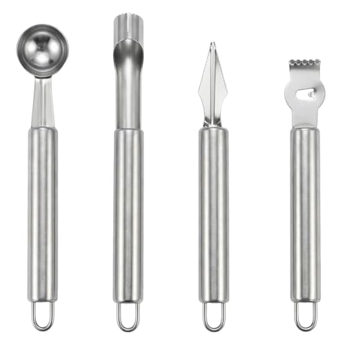 YIPFEN Set 4 en 1 Cuillère Parisienne à Melon Vide Pomme Denoyauteur Couteau Sculpteur Fruits Ustensile de Cuisine en Acier Inoxydable pour Faire des Billes