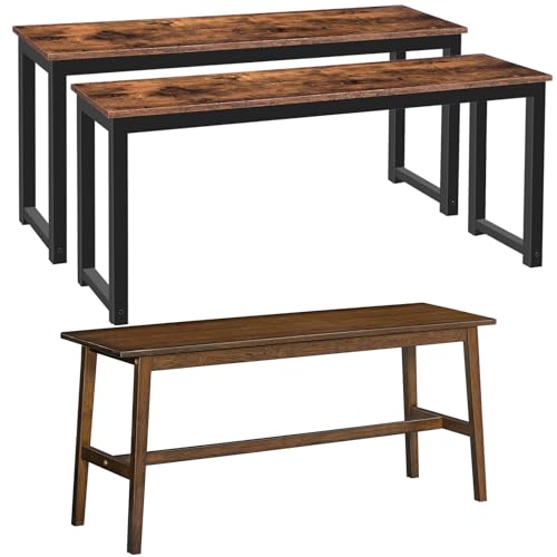 HOOBRO Pair of 2 Dining Benches, Industrial Table Benches, Bamboo Dining Bench, Table Bench, Kitchen Bench, Entrance Bench, Hallway Bench, Easy to Assemble BF02CD01-MA03CD01G2