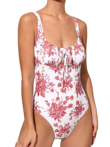 Image of BERLOOK Womens One Piece Swimsuits Floral Push Up Bathing Suit Sexy Tie Slimming Swimsuits for Women Swimwear