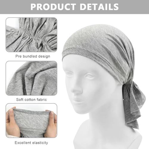 Image of PALAY Head Scarf for Female Cotton Elastic Chemo Caps Headwear Turban, Pre-Tied Cancer Cap Headscarf Slip On Headwrap for Hair Loss Or Thin Hair