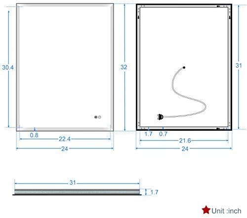 Maistech 32 x 24 Inch LED Bathroom Mirror with Lights,Anti-Fog Wall Mounted Vanity Mirror,Dimmable Brightness and 3 Color Light Frameless Smart LED Mirror(Horizontal/Vertical)