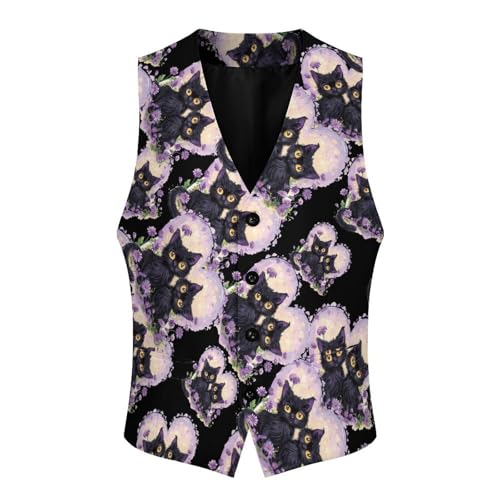 Black Cats Flower Men's Suit Vest Waistcoat Vests Formal Dress with 2 Pockets for Business Casual Tuxedo3