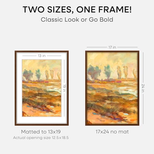 Image of Homeforia 17x24 Picture Frame Brown, High End Dark Oak 17x24 Poster Wood Frame with Mat 13x19 for Photo, 17 x 24 Wooden Walnut Frame Matted to 13 x 19, 24x17 Frames, Tempered Glass, Wall Kit, Set of 1
