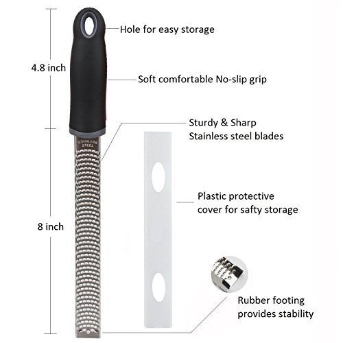 Lemon Zester, Stainless Steel Kitchen Cheese Grater, Plastic Cover Ergonomic Soft Black Handle - Image 6
