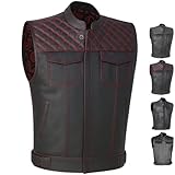 Jackets 4 Bikes SOA Men's Motorcycle Vest, Geniune Buffalo Leather, Back Armor, Inside Pockets, Motorbike Riding Club Vests Paisley Red L